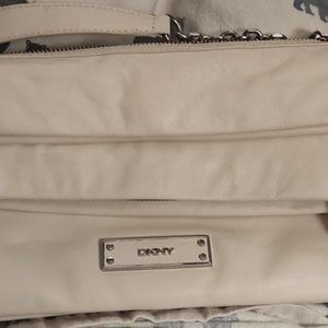 DKNY Cream Faux Leather Foldover Clutch